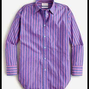 J. Crew Women's Blue and Pink Striped Button-Down Shirt